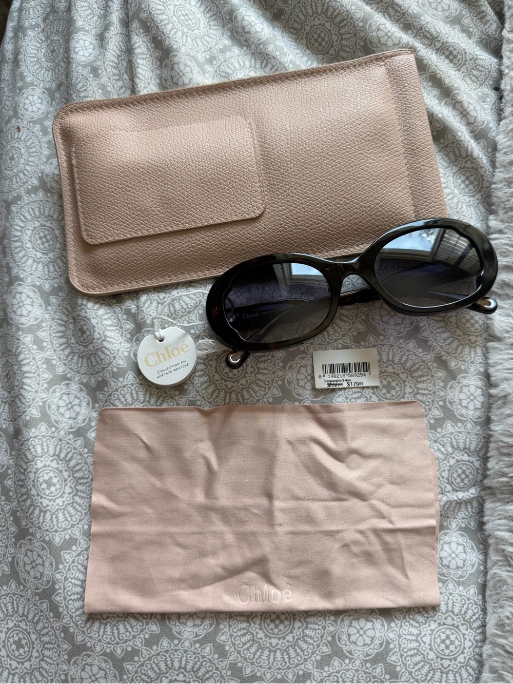 Chloe Oval brown Sunglasses with Blush Pink Case and Cloth